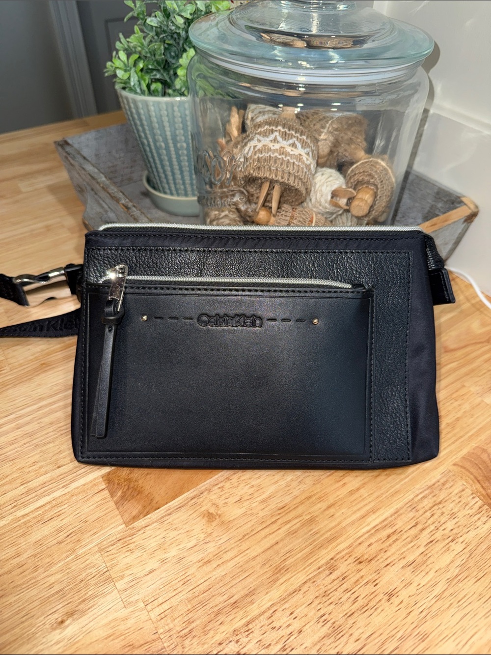 Calvin Klein Black Leather and Nylon Belt Bag